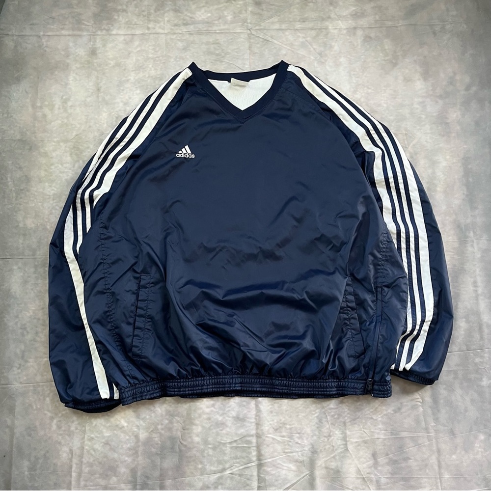 Adidas navy blue windbreaker pull-over jacket